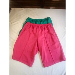 Roamans Lot of 2 Womens Elastic Waist Knit Shorts Fuchsia Jade/Green Size 18W